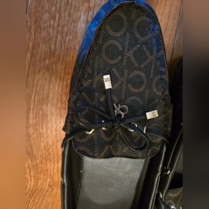 Calvin Klein Monogram Saffiano Leather Brown/Black Loafers Sz 10